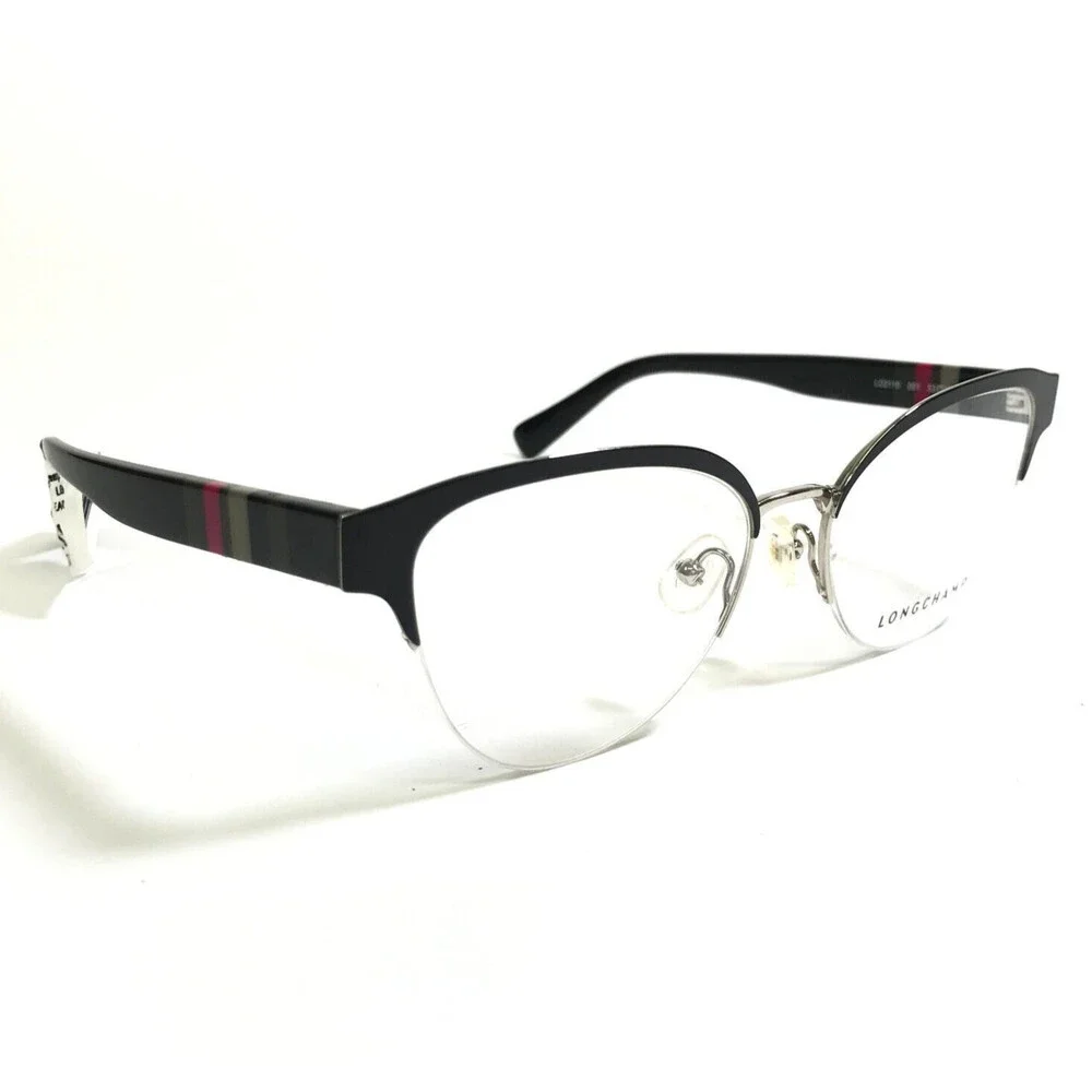 Longchamp Eyeglasses Frames LO2110 001 Black Round Half Rim 53-17-140